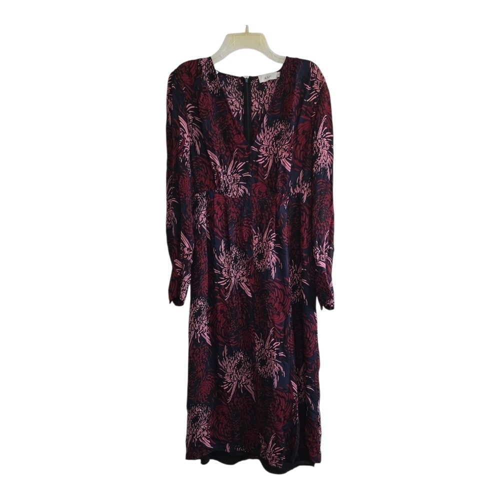 A.L.C. Bailey Print Surplice Silk Slit Midi Dress Navy Pink Anstract Floral 14 - Picture 3 of 14